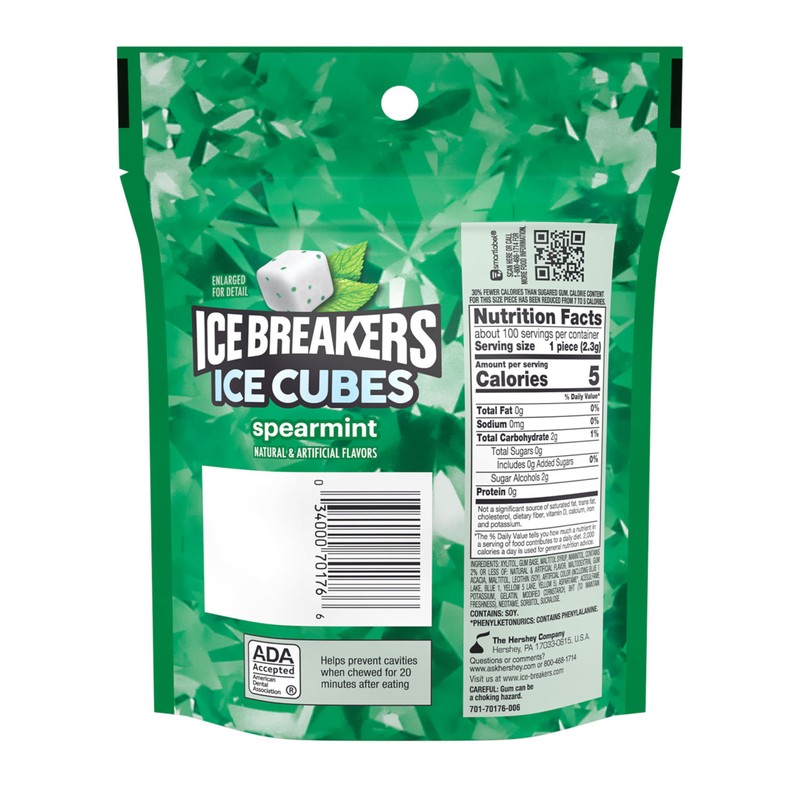 ICE BREAKERS Ice Cubes Spearmint Sugar Free Chewing Gum Pouch,