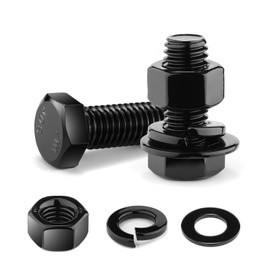 5/16-18 x 1-1/4" Hex Head Screw Bolt, Nuts, Flat & Lock Washers, 20Pcs 18-8 (304) Stainless Steel, Fully Threaded, Black Oxide by SG TZH