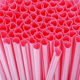100pcs Heart Disposable Drinking Straws for Wedding Birthday Valentine's Day Fun Pink Straws Plastic for Cocktails, Coffee, Juice, Water, Iced Tea and More(Pink)