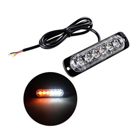 Amber/White Kit (4X) 6-LED Surface Mount Emergency Strobe Flash Warning Flashing Light + (8X) 2-LED Grille Inserts Side Marker Lamps DC 12V-24V