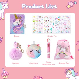 homicozy Kids Unicorn Diary with Lock and Key,Tie-Dye Fuzzy Journal for Girls Ages 6 And Up,Hardcover Notebook with 160 Pages,Cute Stationery Unicorn Gift for Girls