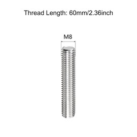 TOP-VIGOR 10Pcs M8 x 60mm Fully Threaded Rod, 304 Stainless Steel Right Hand Threads Rods, Fully Studding Rod Bar for Anchor Bolts, Clamps, Hangers and U-Bolts