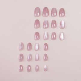 Pink Press on Nails Short Almond Fake Nails Pink Glitter False Nails with Shiny Glitter Design Glue on Nails Full Cover Glossy Artificial Acrylic Stick on Nails for Women Manicure 24 Pcs