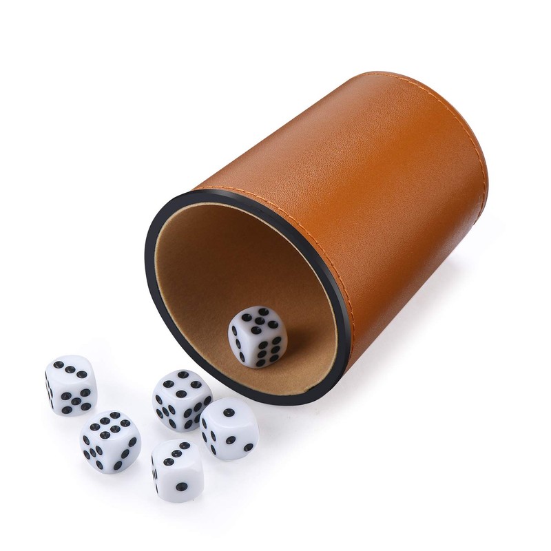 Leather Dice Cup Set, 5 Black Dice Cups + 25
