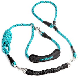SparklyPets Multifunctional Bungee Hands Free Leash with Slip Lead – Crossbody & Waist Leash for Dog Walking Medium & Large Breeds with Detachable Slip Leash for Dogs (Teal)
