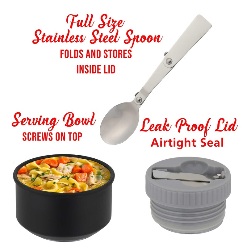 BRENTWOOD GEOJUG FTS-750BK Vacuum-Insulated Stainless Steel Food Jar with Bowl