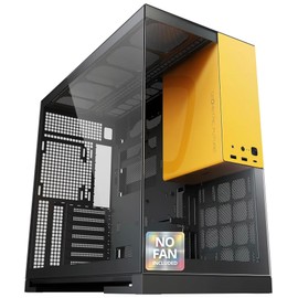 Geometric Future M5 Tempered Glass Mid Tower, E-ATX/ATX Gaming Case, 1.2mm Steel, Type C, Toolless Panels, Support 420/360 Radiator, Dual-Chamber, Black/Yellow, GEO-M5-BY