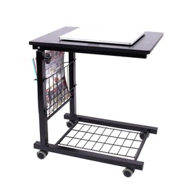 AIZ Overbed Table, Height Adjustable Sofa Side Table Slide Under The Sofa Table Laptop End Table Rolling Bedside Desk Cart, Black Willow