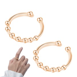 VitalBloom Stainless Steel Ring, Beaded, Ring Spinner, Movable Runner, Jewelry, Uni, Adjustable, Rotation, Unisex (Rose Gold, 2 Pieces)