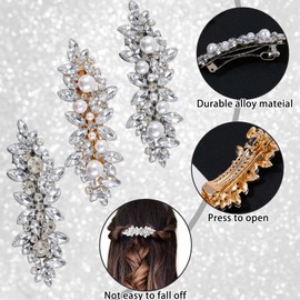 Women's Silver Hair Clips with Rhinestone Hair Clip Silver Crystal Pearl Hair Clip Crystal Flowers Hair Clip Gold Rhinestone Flower Hair Clip Bridal Wedding Rhinestone Hair Clips 3 Pieces
