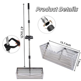 Sand Fleas Rake for Beach,Detachable 47 Inches Long Handle,Collapsible Shark Tooth Sifter for Beach,Stainless Steel Sand Sifter