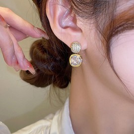 Ximdble Vintage Crystal Square Dangle Earrings Rhinestone Square Drop Earrings Gold Cz Square Stud Earrings Sparkly Cz Double Square Earrings Jewelry for Women