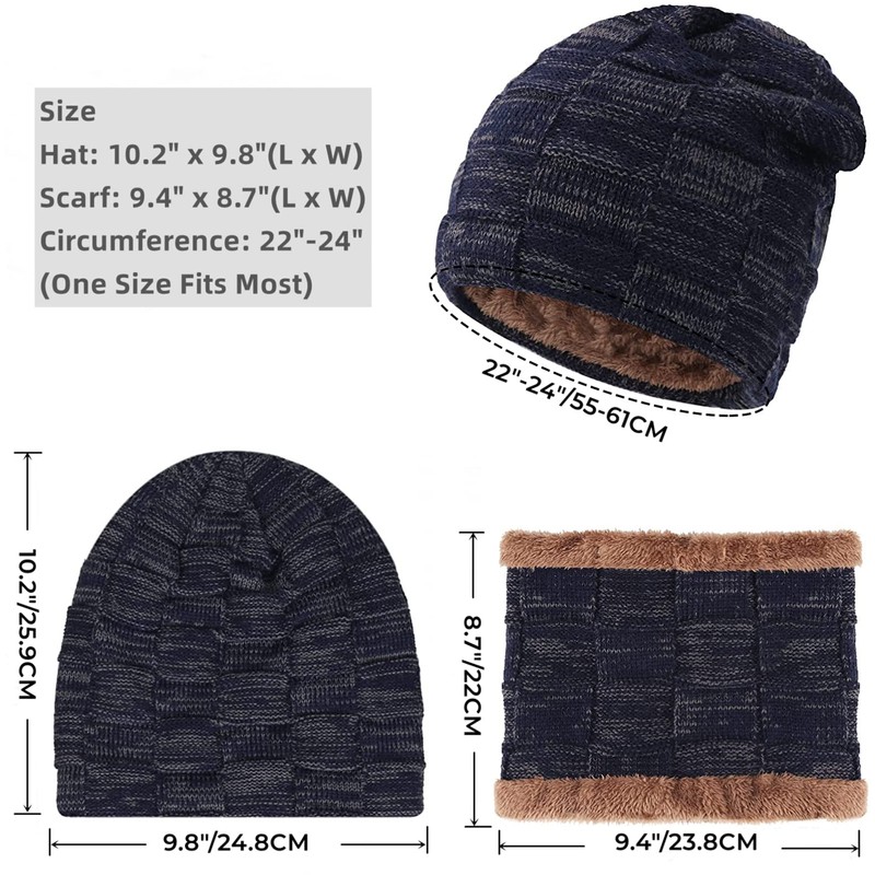 IYEBRAO Winter Beanie Hat Scarf Set Thick Fleece Lined Warm