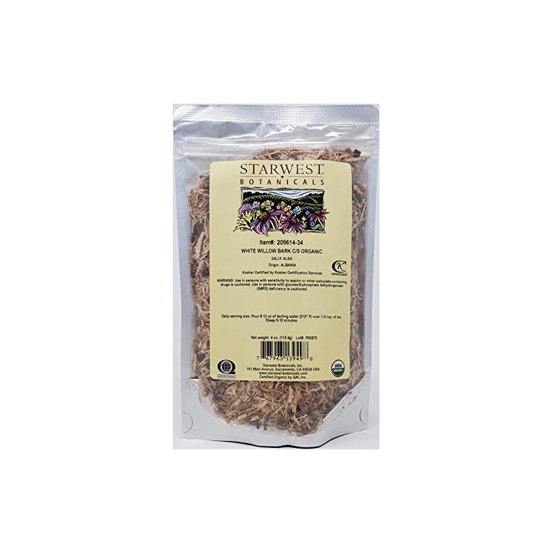 Starwest Botanicals Organic White Willow Bark Cut & Sifted, 4