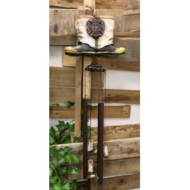 Ebros Gift Rustic Fire Department Fireman Boots Large Resonant Spiral Wind Chime Hand Painted Patio Garden Accent of Fire Fighters Hydrants 911 Emergency Civil Service Outdoor Sculpture