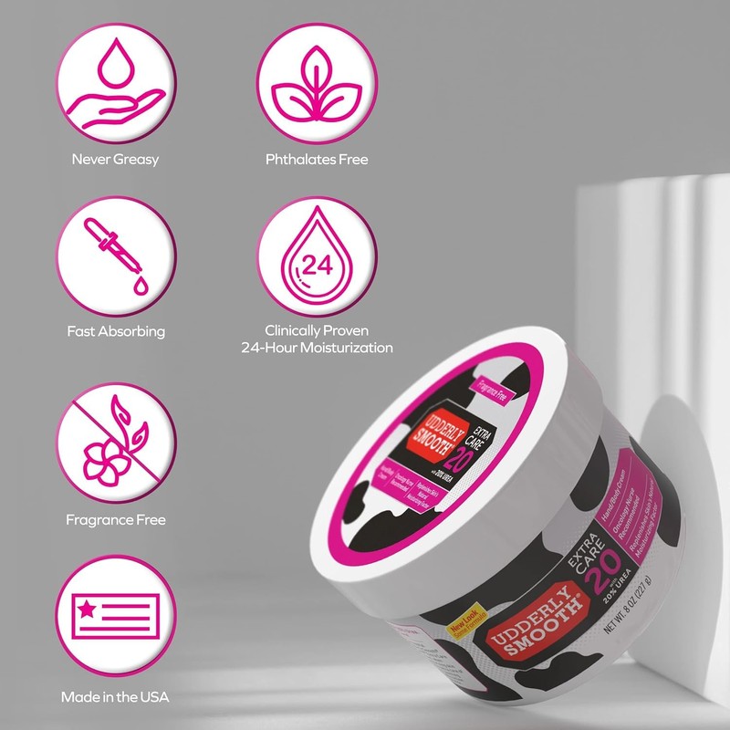 Udderly Smooth Extra Care Hand/Body Cream with 20% Urea, Replenishing,