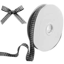 PHITUODA Black Gingham Ribbon, 3/8" x 50 Yards Black and White Checkered Ribbon Buffalo Plaid Ribbon Plaid Wired Ribbon Craft Ribbon for Gift Wrapping Hair Bows DIY Crafts Home Party Decoration