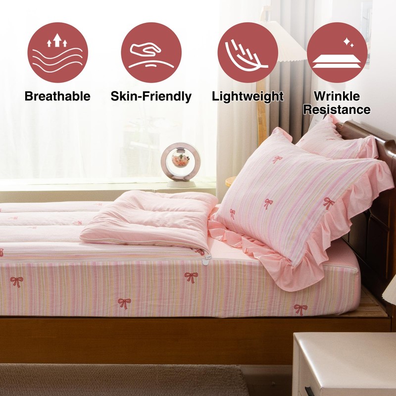 A Nice Night Zipper Bedding Pink Bow Printed on Colorful