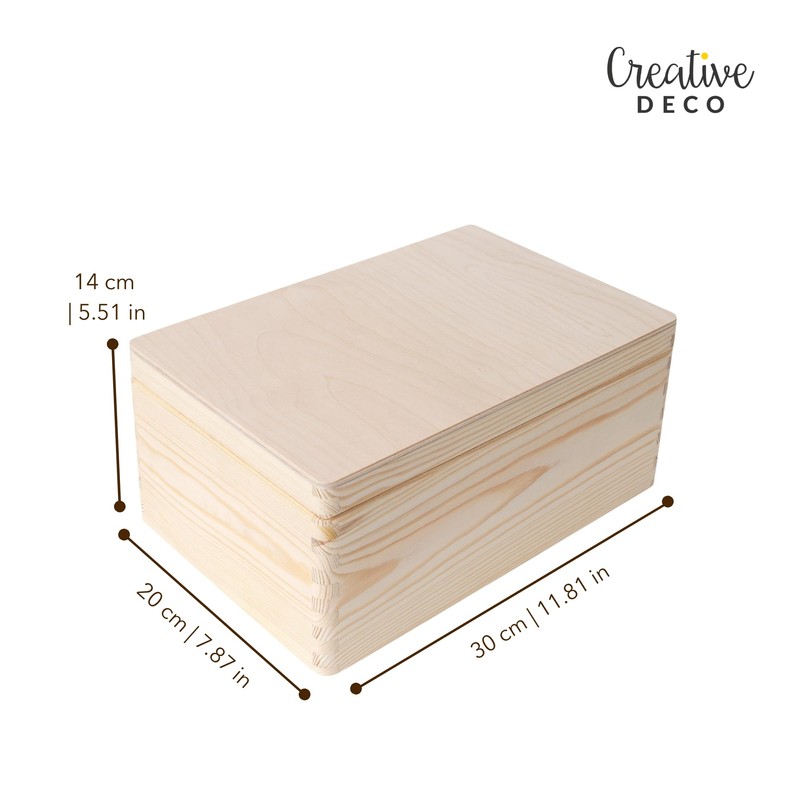 Creative Deco Wooden Box with Lid, 30 x 20 x