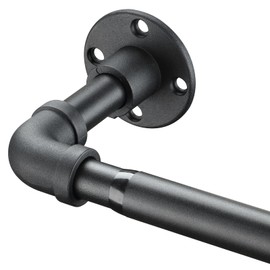 BsBsBest Industrial Curtain Rods, 34-73 inch Black Blackout Curtain Rod for Windows, 1 inch Wrap Around Curtain Rod, Adjustable Outdoor Curtain Rod for Patio, Rustic Pipe Curtain Rod for Room Divider