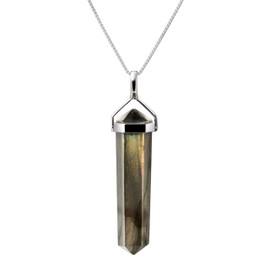 Franki Baker Labradorite Gemstone & Sterling Silver Double Point Pendant Necklace. Length:45cms