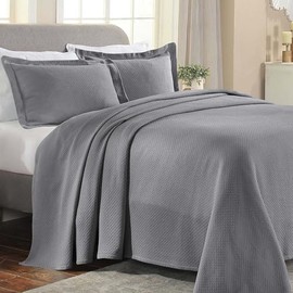 Superior 3 Piece Solitaire Cotton Bedspread Set, Home Bed Decor, Decorative Bed Spread, 2 Pillow Shams, Medium Weight Blanket, Matelasse Coverlet Bedding, Textured Quilted Pattern, King, Grey