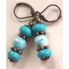 Blue Howlite And Magnesite Drop Earring Bronze Lever Back Handcrafted