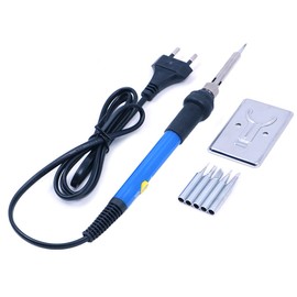 WANGCL Lötkolben-Kit mit temperatureinstellbarem elektrischem Lötkolben-Stift, 60 W / 220 V-Elektronik-Lötwerkzeug, Lötkolben-Ständer, 5 Stück Lötspitzen, Lötkolben-Ständer, bleifreies Lötmittel