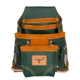 Village Leather Heavy Duty Tool Pouch | Carpenters Tool Pouch 3250, Green, Top Grain, 10 Pockets, 2 Hammer Holders, Reinforced Seams | Made from Premium Natural Grain Leather for Superior Durability
