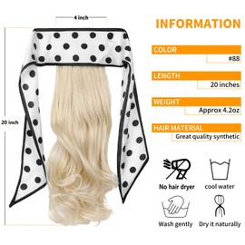Qunlinta Ponytail Extension Hair Extensions Ponytail 18" Curly Wavy Ponytail Extension Straight Clip in Ponytail Extension Synthetic Hair Pieces for Women Girls Bleach Blonde
