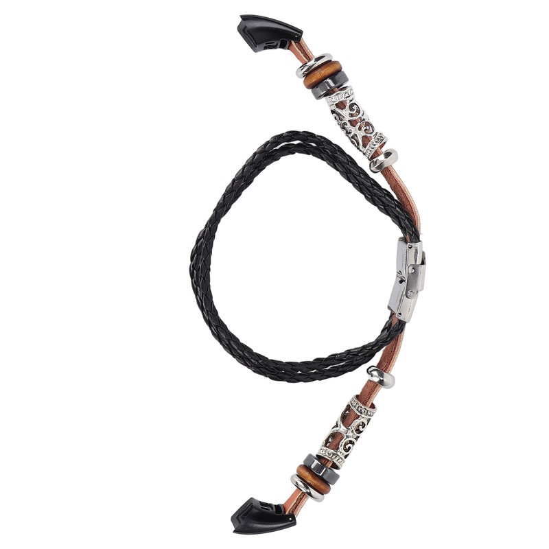 Retro Sports Watch Band Metal Beads Leather Wrist Watch Strap