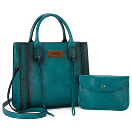 Wrangler Tote Bag for Women Western Purse Top Handle Satchel Purse and Wallet Set 2Pcs Gift Turquoise WG2-242TQ