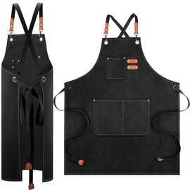 Cabaubl Chef Aprons for Men Women,Heavy Duty Chef Aprons,Cotton Canvas Cross Back Apron with Adjustable Straps and Large Pockets,Chef Cotton Aprons for Cooking Kitchen Work Art Painting Garden(Black)
