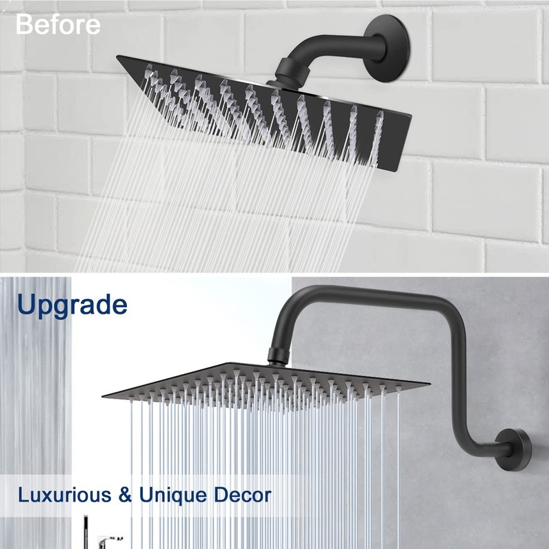 NearMoon S Shape Shower Extension Arm with Flange, Stainless Steel