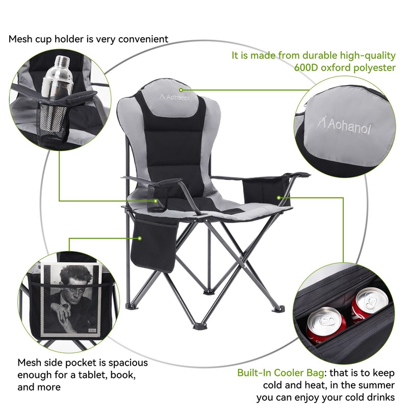 Aohanoi Camping Chairs for Heavy People, Folding Chairs for Outside