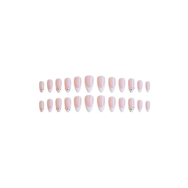 24 Uñas Postizas Francesas De Presión - Uñas Cortas Almendradas