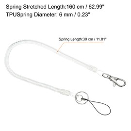 [PATIKIL] Key Ring Lobster Clasp with Sp 12" Retractable Bull Coil Spring Key Chain 2pcs Plastic Spiral Stretch Cord Strap Snap Hook for Key ID Pasta Tag, Clear