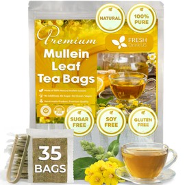 FreshDrinkUS, Premium 35 Mullein Leaf Tea Bags For Lung, 100% Natural & Pure from Mullein Leaves. Loose Leaf Mullein Herbal Tea. Made with Natural Material Tea Bags. No Sugar, No Caffeine, No Gluten, Vegan.