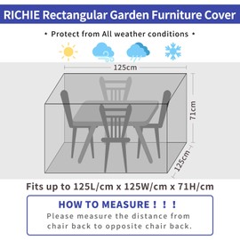 RICHIE Cover for Garden Furniture, Waterproof Protective Cover, Anti-UV Tarpaulin, Breathable Polyethylene for Garden Tables, Patio Furniture, Rectangular (Transparent, 125 x 125 x 71 cm)