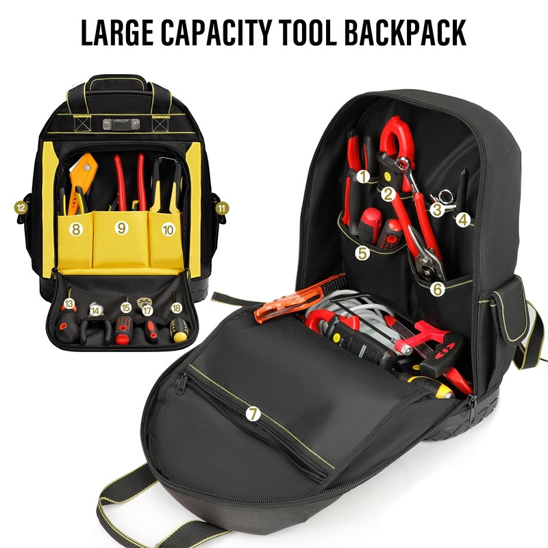 AIRAJ Heavy Duty Tool Backpack,17 Inch Tool Bag Backpack with