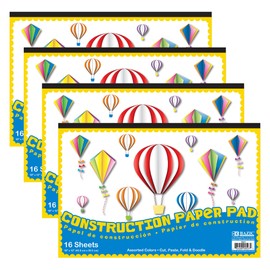 BAZIC Construction Paper Pad 16 Sheet 18" X 12", Assorted Colors, for Fold Cut Glue, Gift for Classrooms School Home DIY, 4-Pack
