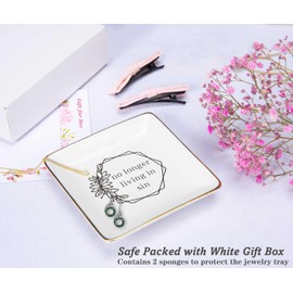 Funny Engagement Newly Engaged Gifts for Woman-Wedding Gift for Bride-Anniversary-Bridal Shower Present-Bachelorette Party Present-Jewelry Tray Trinket Holder Ring Dish-No Longer Living In Sin
