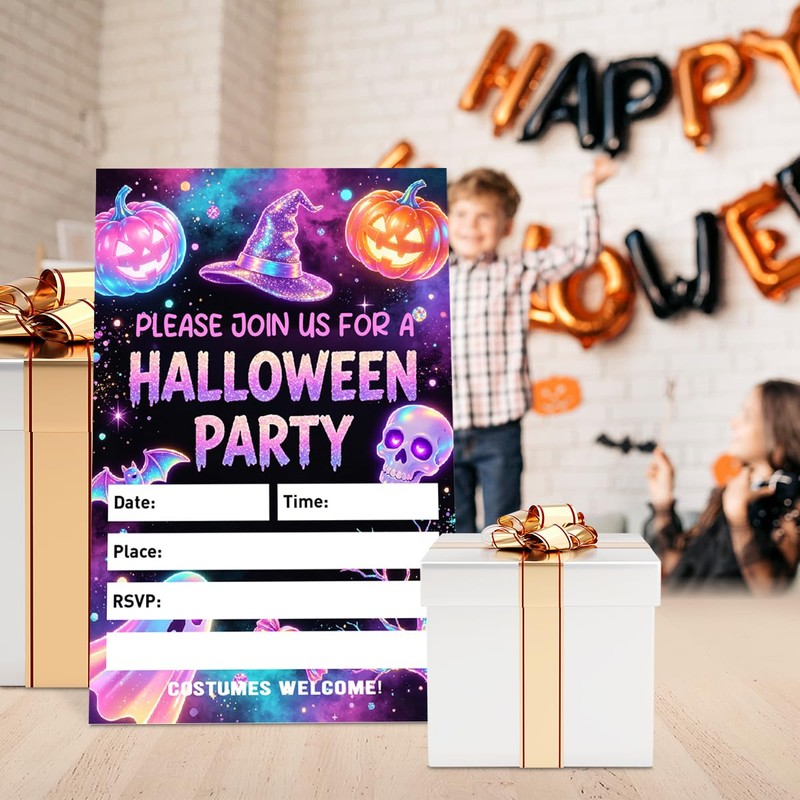 Neon Halloween Party Invitations Set of 20, 4"x6" Witch Theme