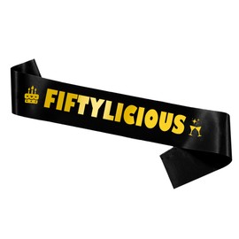 50th Birthday Decorations for Women Men - Fifty Years Old Sash Black Gold, Fiftylicious Satin Sash Gift Accessories for Party Supplies