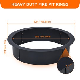 Fire Pit Ring, 42-Inch Outer/36-Inch Inner Diameter, Heavy Duty Metal Steel Round Firepit Rim Insert for DIY Fire Pits, Outdoor Above or In-Ground, Camping Garden Patio Backyard