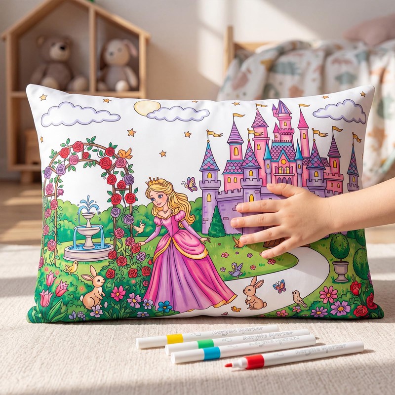 4 Set Coloring Pillowcase with Marker Craft Kit,Princess
