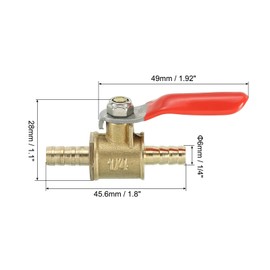 sourcing map 1/4" Mini Ball Valve, Brass Shut-Off Valve Switch Hose Barb Pipe Tube Fittings 90 Degree Red Operation Handle, Brass Valve, 3 Pcs