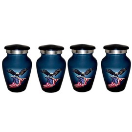 Akanksha Arts Mini urnas clásicas de recuerdo de cremación para cenizas humanas, juego de 4 unidades, con caja y caja de terciopelo, bonito diseño de bandera de Estados Unidos
