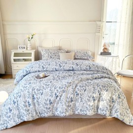 EAVD Twin XL Comforter Set Blue and White Floral Bedding Comforter Set White Soft Microfiber Comforter Set 1 Floral Comforter with 2 Pillowcases Chic Reversible Botanical Comforter Set for All-Season