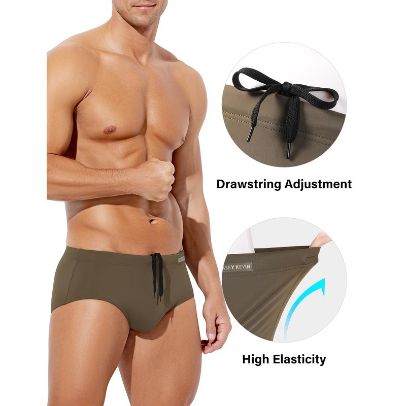Casey Kevin Men's Solid Swim Briefs Elastic Drawstring Board Surf